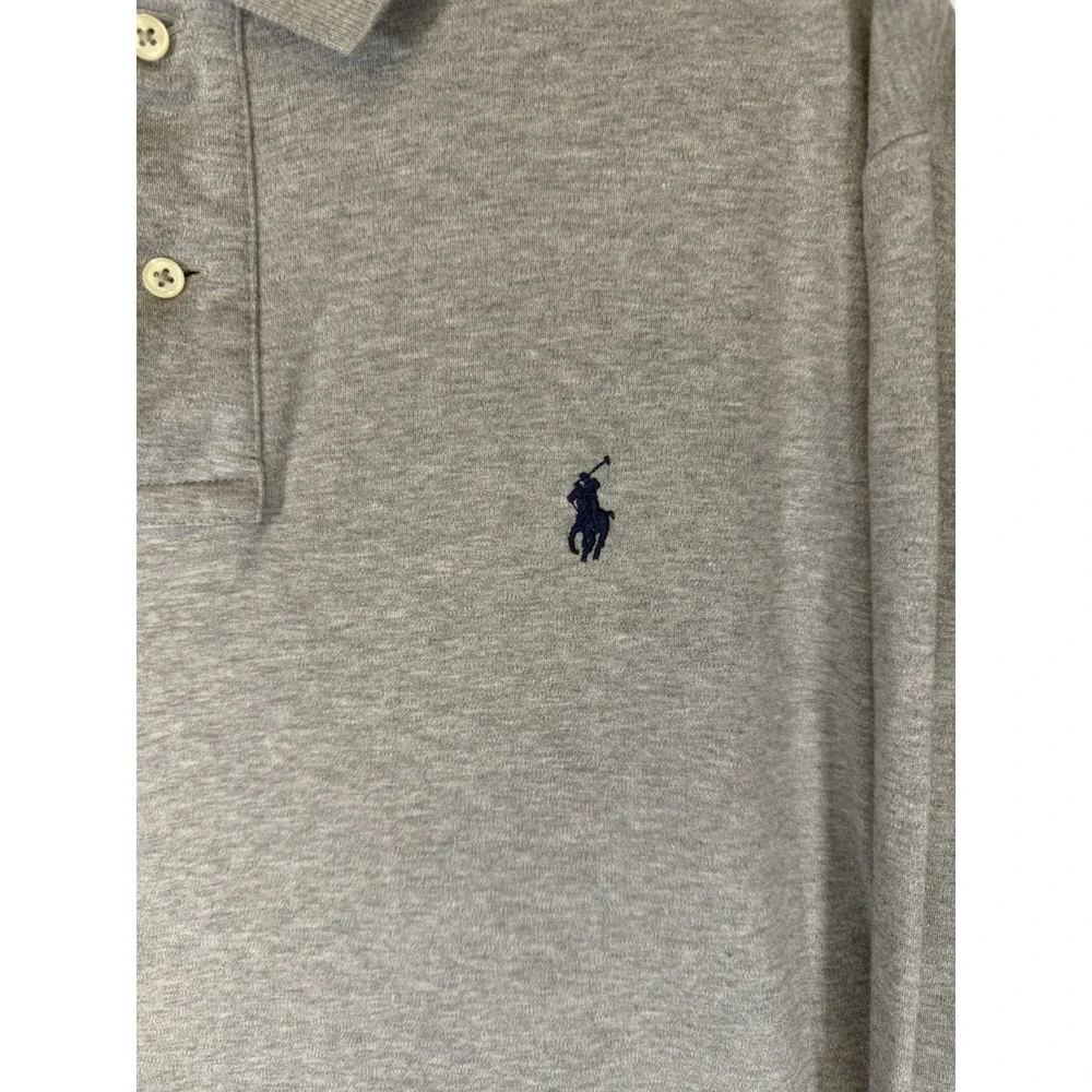 Polo Ralph Lauren Polo Shirt‎ Mens Medium Gray Long Sleeve Cotton Blue Pony Logo